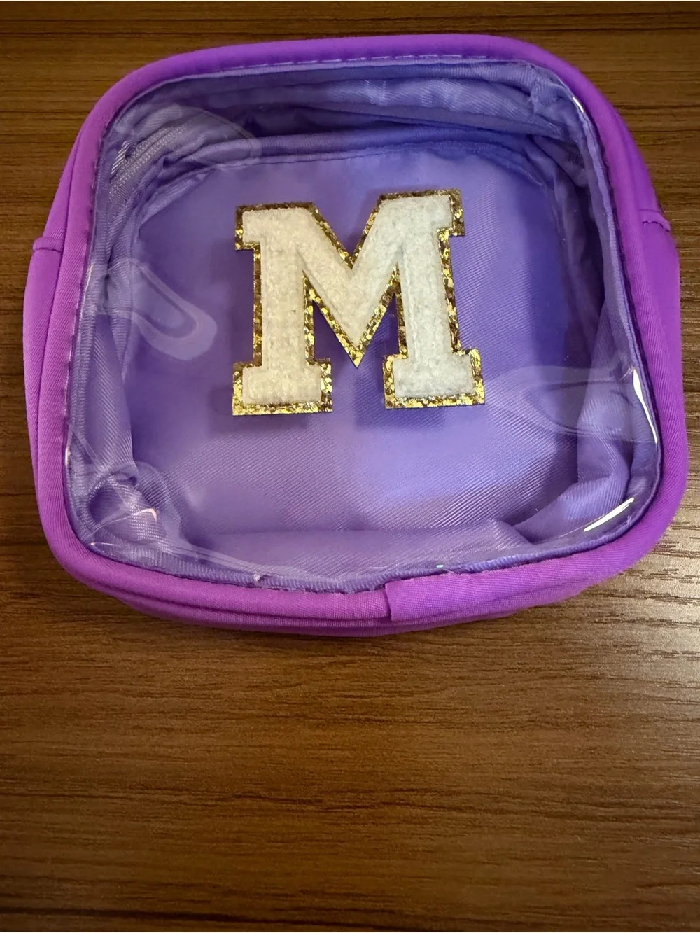 Preppy Clear Makeup Bag Initial M Purple Nylon Toiletry Pouch Travel Mini New
